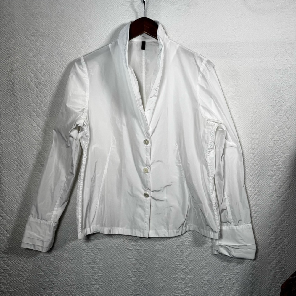 KATHARINA HOVMAN White Billowy Shawl Collar Tie Cuff Button Up Shirt Size 12